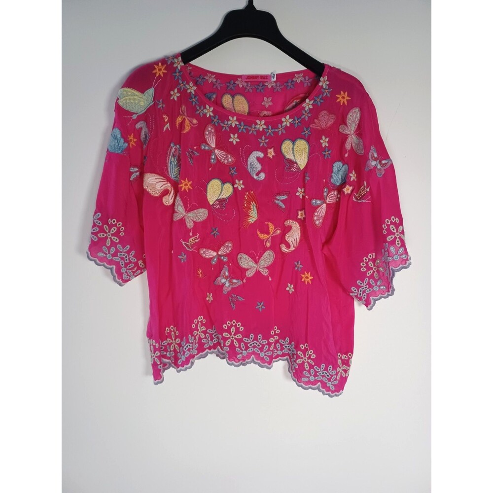 Johnny Was Cupra Top Medium Embroidered Butterfly Boho Festival Hot Pink - Picture 2 of 7